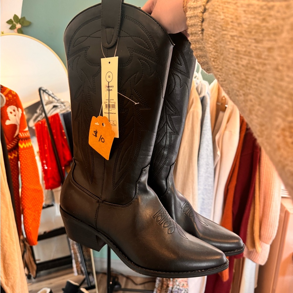 Black Leather Cowboy Boots Brand new